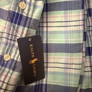Ralph Lauren Plaid Button-Down Shirt - Denim Blue, Light Pink & Mint Green
